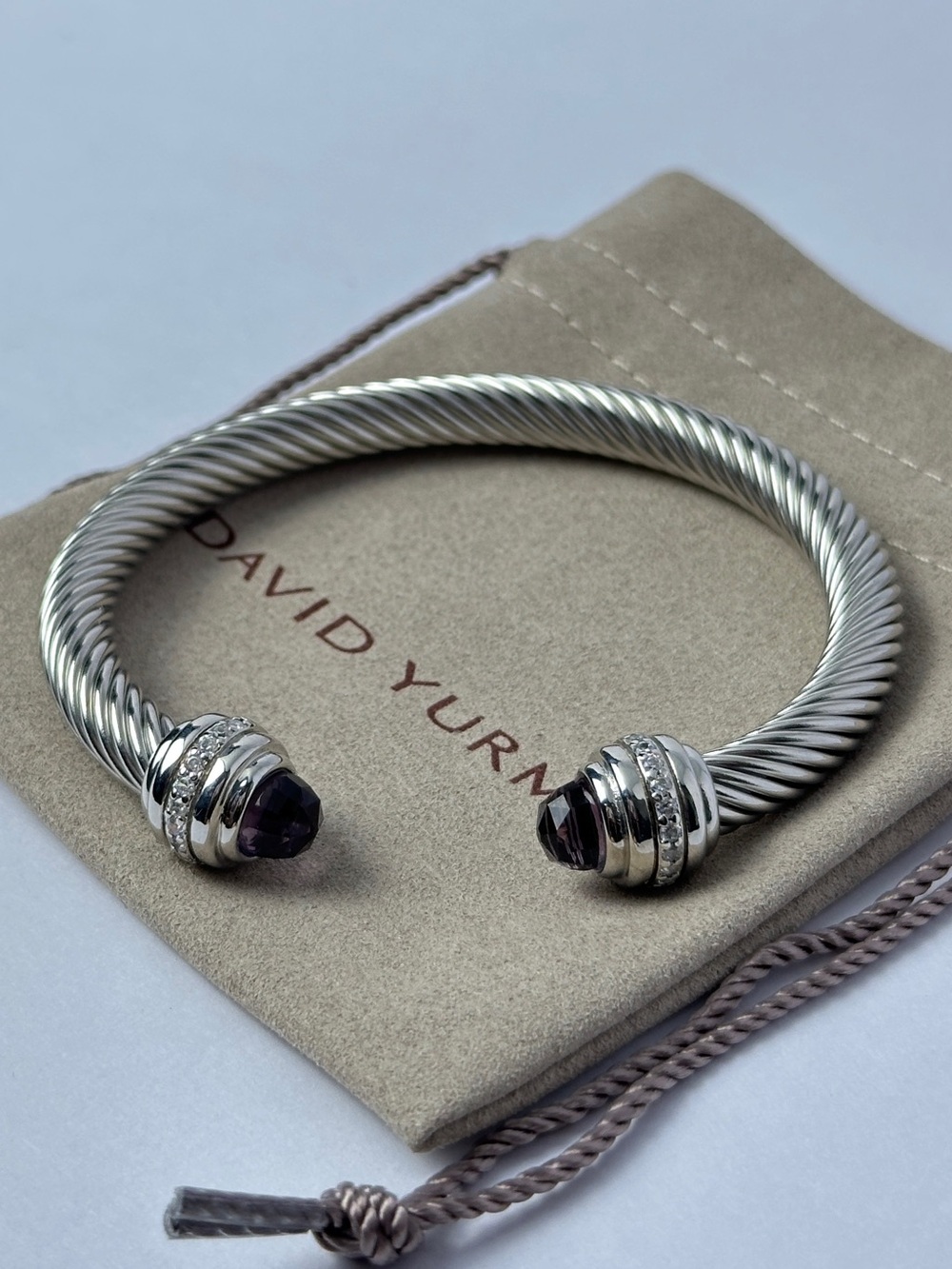 David Yurman Classic Cable Cuff Bracelet with Purple Amethyst and Diamonds L